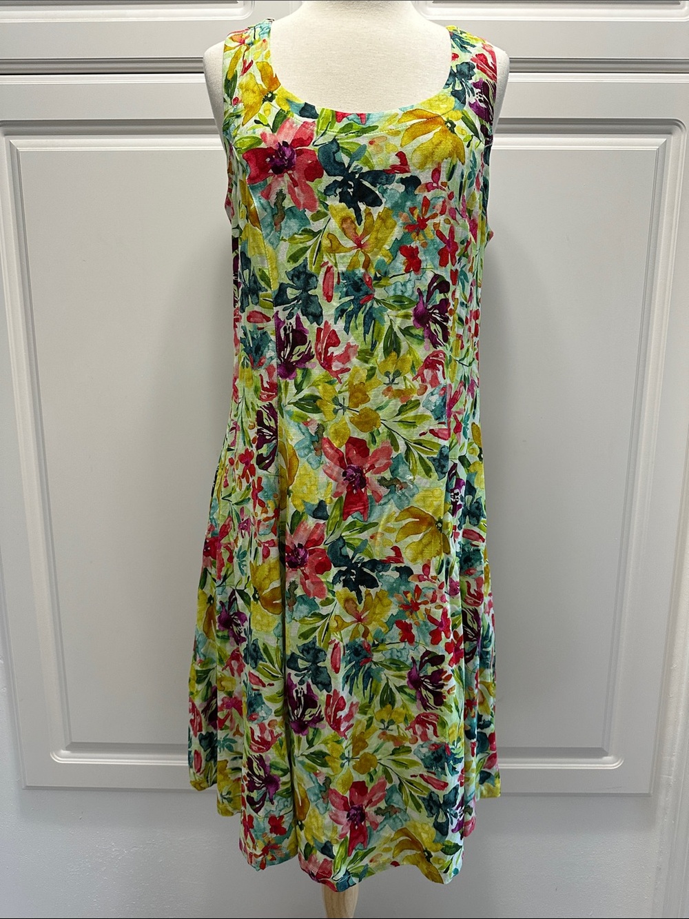 Blue Sky Floral Midi Dress in Yellow, Pink, Green, Blue